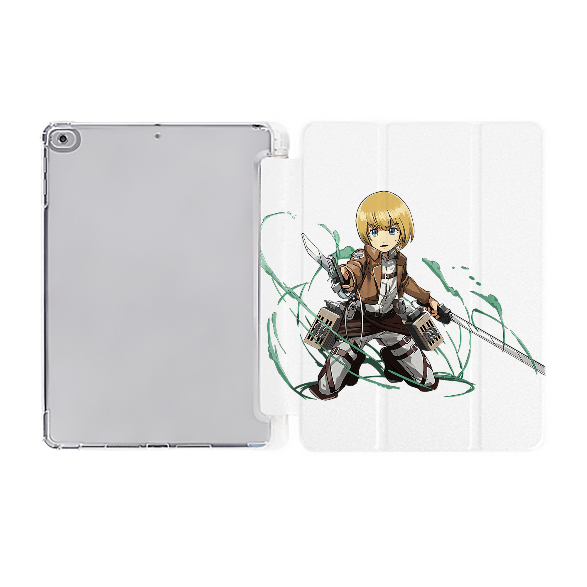 （画像用） 進撃の巨人 アルミン·アルレルト Attack on Titan Armin Arlert IPad ケース ペン収納付き 三つ折りスタンド PUレザー×シリコン 対応機種9.5/10.5/10.9インチ